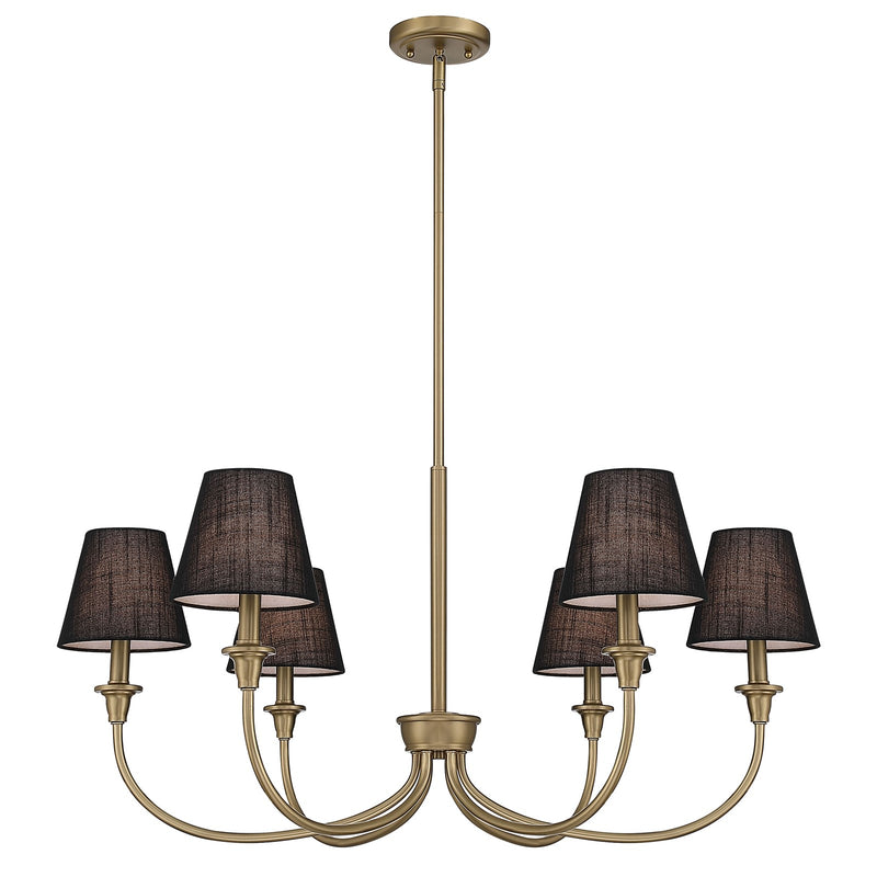 Golden Lighting Cambria 33in 6-Light Chandelier | Transitional Brushed Champagne Brass and Black Fabric | Dining Room & Foyer | Model 1622-6 BCB-EHB