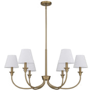 Golden Lighting Cambria 33in 6-Light Chandelier | Transitional Brushed Champagne Brass and White Fabric | Dining Room & Foyer | Model 1622-6 BCB-EHW