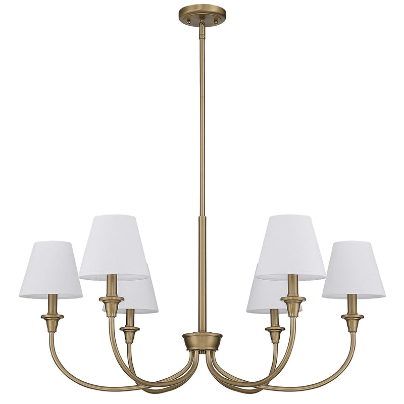 Golden Lighting Cambria 33in 6-Light Chandelier | Transitional Brushed Champagne Brass and White Fabric | Dining Room & Foyer | Model 1622-6 BCB-EHW