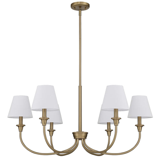 Golden Lighting Cambria 33in 6-Light Chandelier | Transitional Brushed Champagne Brass and White Fabric | Dining Room & Foyer | Model 1622-6 BCB-EHW