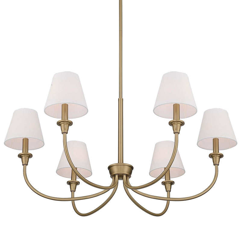 Golden Lighting Cambria 33in 6-Light Chandelier | Transitional Brushed Champagne Brass and White Fabric | Dining Room & Foyer | Model 1622-6 BCB-EHW