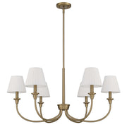 Golden Lighting Cambria 33in 6-Light Chandelier | Transitional Brushed Champagne Brass and White Fabric | Dining Room & Foyer | Model 1622-6 BCB-EPW