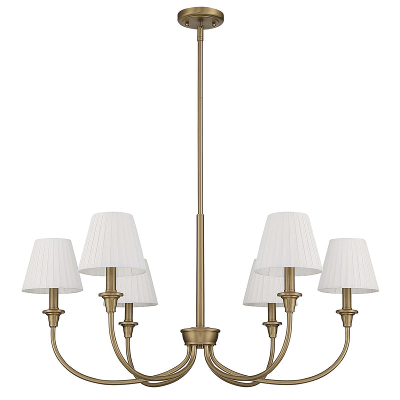 Golden Lighting Cambria 33in 6-Light Chandelier | Transitional Brushed Champagne Brass and White Fabric | Dining Room & Foyer | Model 1622-6 BCB-EPW