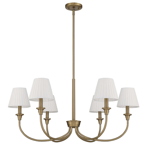Golden Lighting Cambria 33in 6-Light Chandelier | Transitional Brushed Champagne Brass and White Fabric | Dining Room & Foyer | Model 1622-6 BCB-EPW