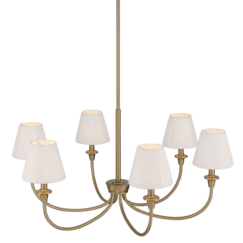 Golden Lighting Cambria 33in 6-Light Chandelier | Transitional Brushed Champagne Brass and White Fabric | Dining Room & Foyer | Model 1622-6 BCB-EPW