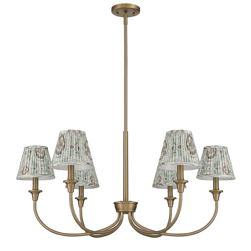 Golden Lighting Cambria 33.25in 6-Light Chandelier | Transitional Brushed Champagne Brass and Aqua Verde Fabric | Dining Room | Model 1622-6 BCB-HGA