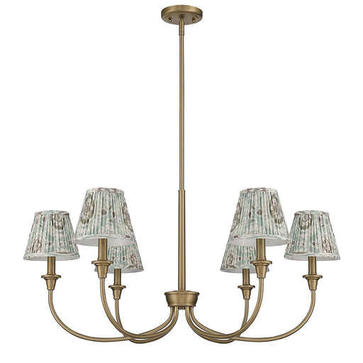 Golden Lighting Cambria 33.25in 6-Light Chandelier | Transitional Brushed Champagne Brass and Aqua Verde Fabric | Dining Room | Model 1622-6 BCB-HGA