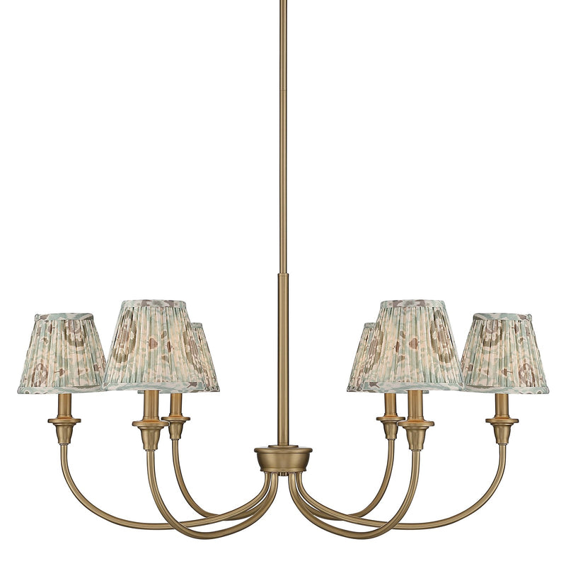 Golden Lighting Cambria 33.25in 6-Light Chandelier | Transitional Brushed Champagne Brass and Aqua Verde Fabric | Dining Room | Model 1622-6 BCB-HGA