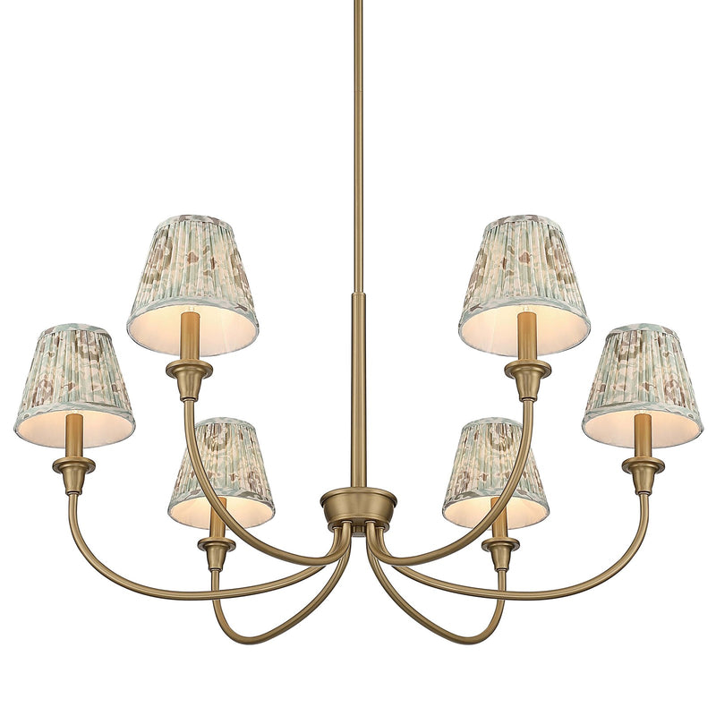 Golden Lighting Cambria 33.25in 6-Light Chandelier | Transitional Brushed Champagne Brass and Aqua Verde Fabric | Dining Room | Model 1622-6 BCB-HGA