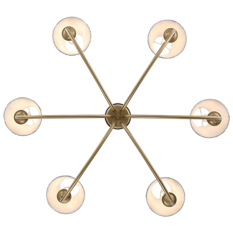 Golden Lighting Cambria 33.25in 6-Light Chandelier | Transitional Brushed Champagne Brass and Aqua Verde Fabric | Dining Room | Model 1622-6 BCB-HGA