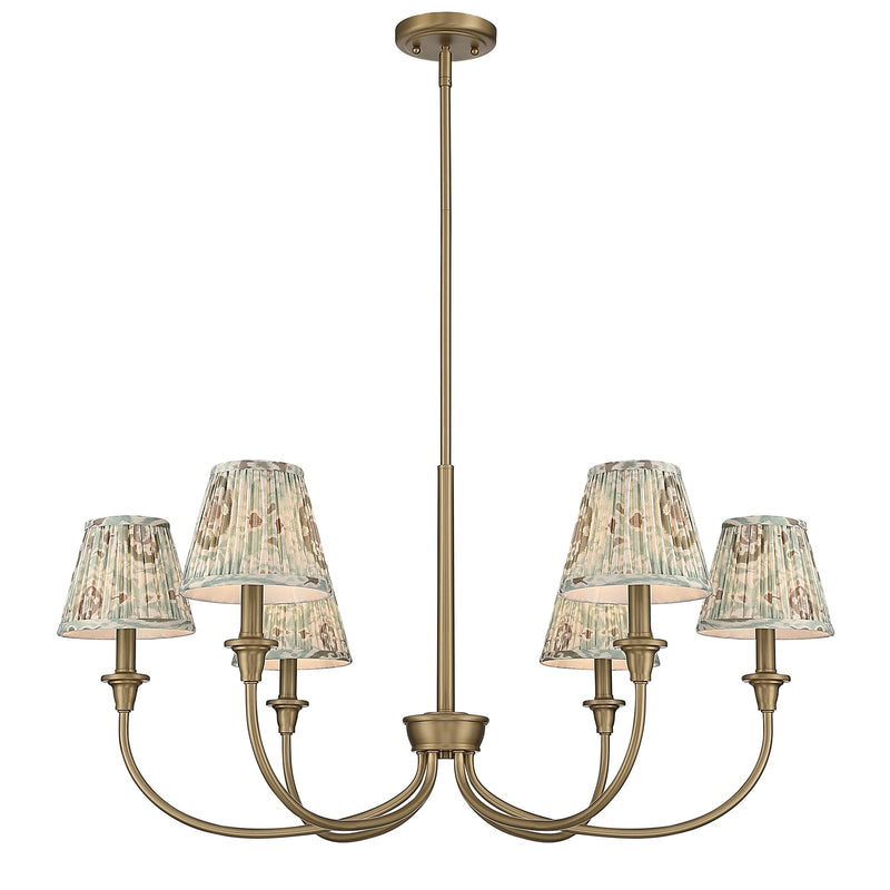 Golden Lighting Cambria 33.25in 6-Light Chandelier | Transitional Brushed Champagne Brass and Aqua Verde Fabric | Dining Room | Model 1622-6 BCB-HGA