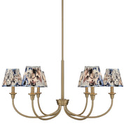 Golden Lighting Cambria 33in 6-Light Chandelier | Transitional Brushed Champagne Brass and Blue Poppy Fabric | Dining Room | Model 1622-6 BCB-HGB