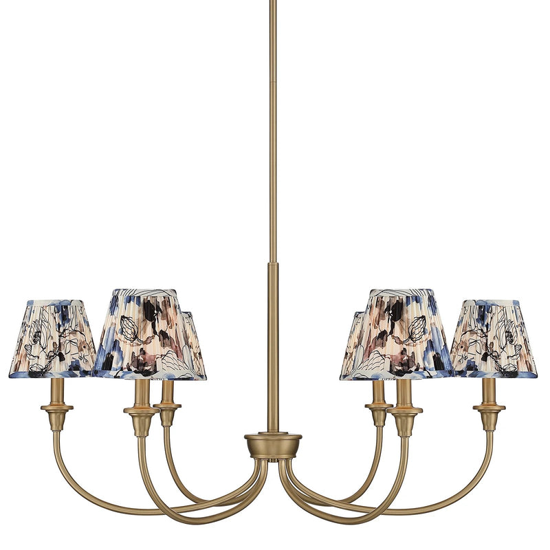 Golden Lighting Cambria 33in 6-Light Chandelier | Transitional Brushed Champagne Brass and Blue Poppy Fabric | Dining Room | Model 1622-6 BCB-HGB