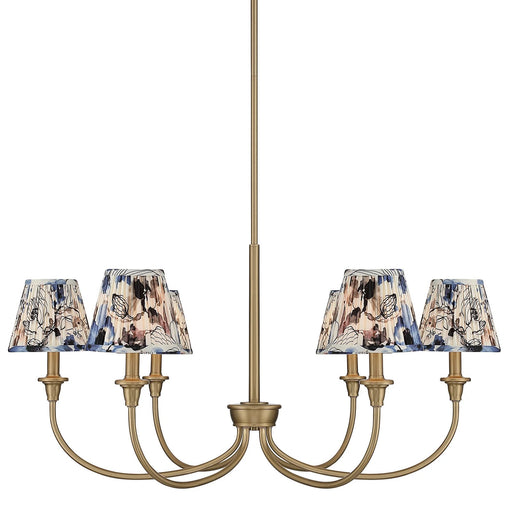 Golden Lighting Cambria 33in 6-Light Chandelier | Transitional Brushed Champagne Brass and Blue Poppy Fabric | Dining Room | Model 1622-6 BCB-HGB