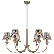 Golden Lighting Cambria 33in 6-Light Chandelier | Transitional Brushed Champagne Brass and Blue Poppy Fabric | Dining Room | Model 1622-6 BCB-HGB