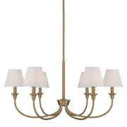 Golden Lighting Cambria 6-Light Chandelier | Transitional Brushed Champagne Brass and Hand-Gathered White Fabric | Dining Room | Model 1622-6 BCB-HGW