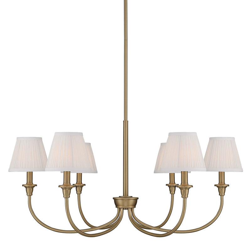 Golden Lighting Cambria 6-Light Chandelier | Transitional Brushed Champagne Brass and Hand-Gathered White Fabric | Dining Room | Model 1622-6 BCB-HGW