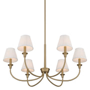 Golden Lighting Cambria 6-Light Chandelier | Transitional Brushed Champagne Brass and Hand-Gathered White Fabric | Dining Room | Model 1622-6 BCB-HGW