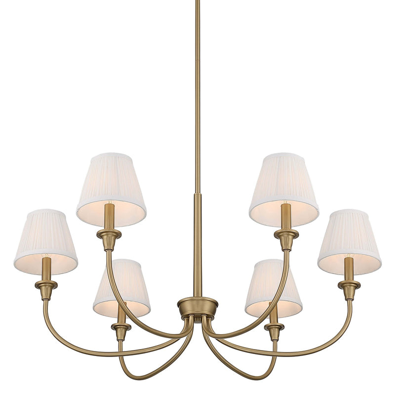 Golden Lighting Cambria 6-Light Chandelier | Transitional Brushed Champagne Brass and Hand-Gathered White Fabric | Dining Room | Model 1622-6 BCB-HGW