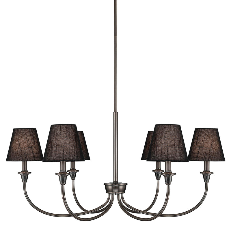 Golden Lighting Cambria 33in 6-Light Chandelier | Transitional Oil Rubbed Bronze and Black Fabric | Dining Room & Foyer | Model 1622-6 ORB-EHB