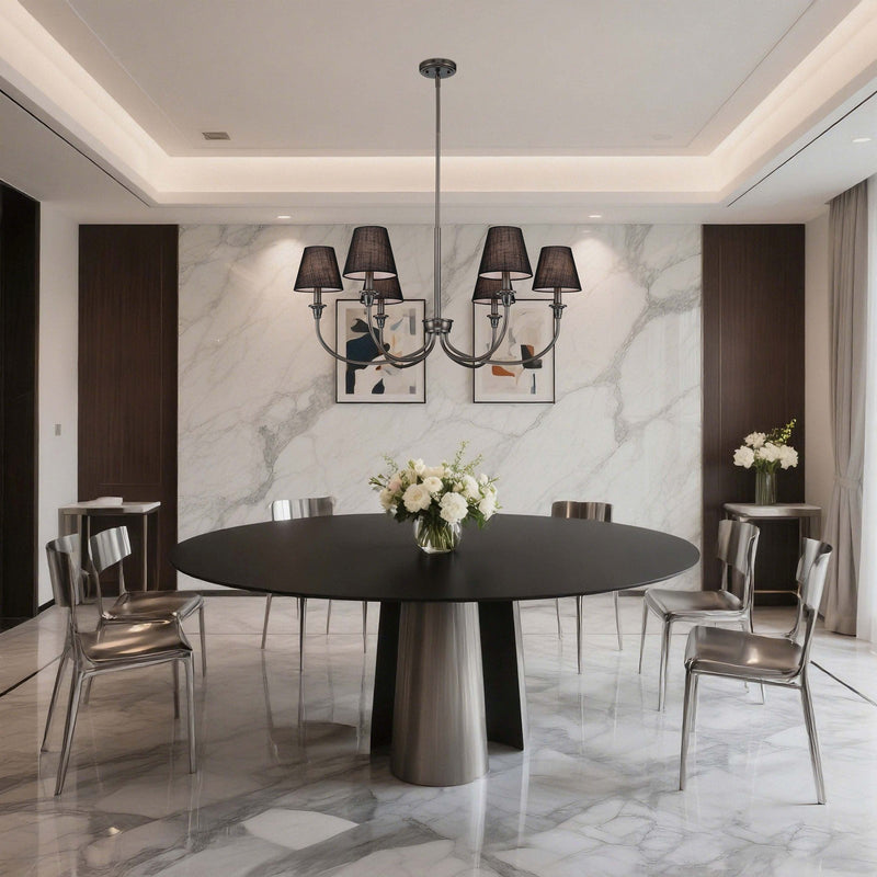 Golden Lighting Cambria 33in 6-Light Chandelier | Transitional Oil Rubbed Bronze and Black Fabric | Dining Room & Foyer | Model 1622-6 ORB-EHB