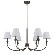 Golden Lighting Cambria 33in 6-Light Chandelier | Transitional Oil Rubbed Bronze and White Fabric | Dining Room & Foyer | Model 1622-6 ORB-EHW