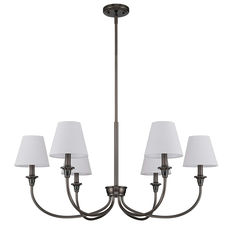 Golden Lighting Cambria 33in 6-Light Chandelier | Transitional Oil Rubbed Bronze and White Fabric | Dining Room & Foyer | Model 1622-6 ORB-EHW