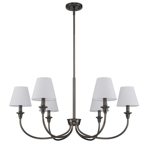 Golden Lighting Cambria 33in 6-Light Chandelier | Transitional Oil Rubbed Bronze and White Fabric | Dining Room & Foyer | Model 1622-6 ORB-EHW
