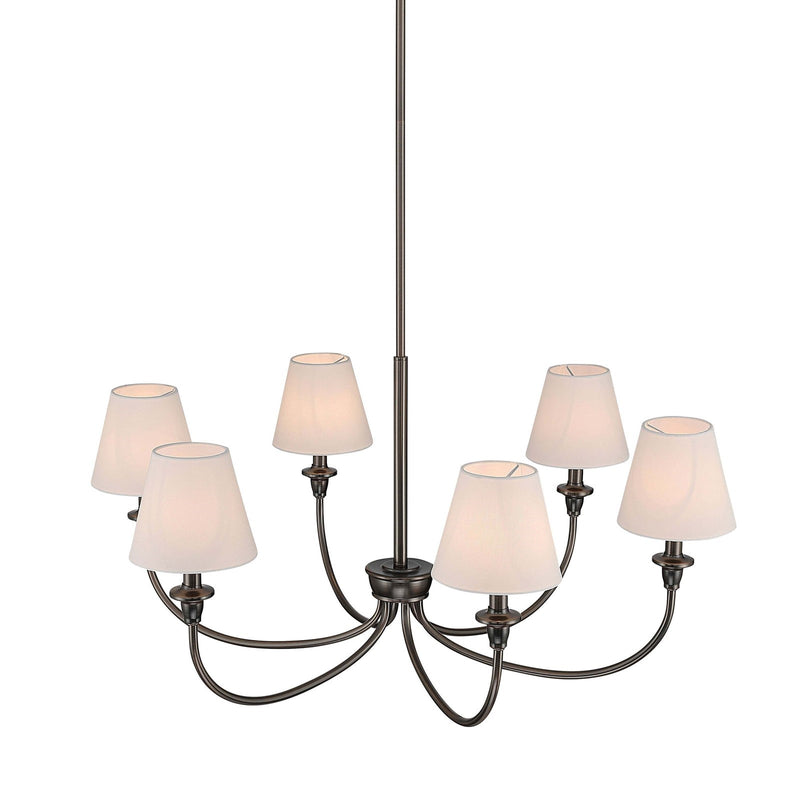 Golden Lighting Cambria 33in 6-Light Chandelier | Transitional Oil Rubbed Bronze and White Fabric | Dining Room & Foyer | Model 1622-6 ORB-EHW