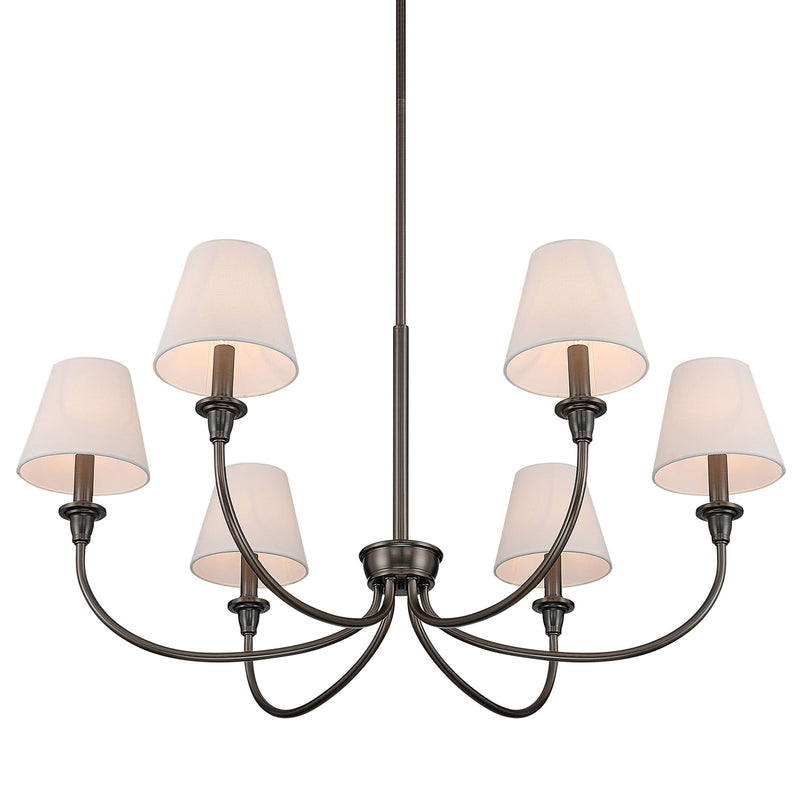 Golden Lighting Cambria 33in 6-Light Chandelier | Transitional Oil Rubbed Bronze and White Fabric | Dining Room & Foyer | Model 1622-6 ORB-EHW
