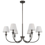 Golden Lighting Cambria 33in 6-Light Chandelier | Transitional Oil Rubbed Bronze and Empire Pleated White Fabric | Dining Room | Model 1622-6 ORB-EPW
