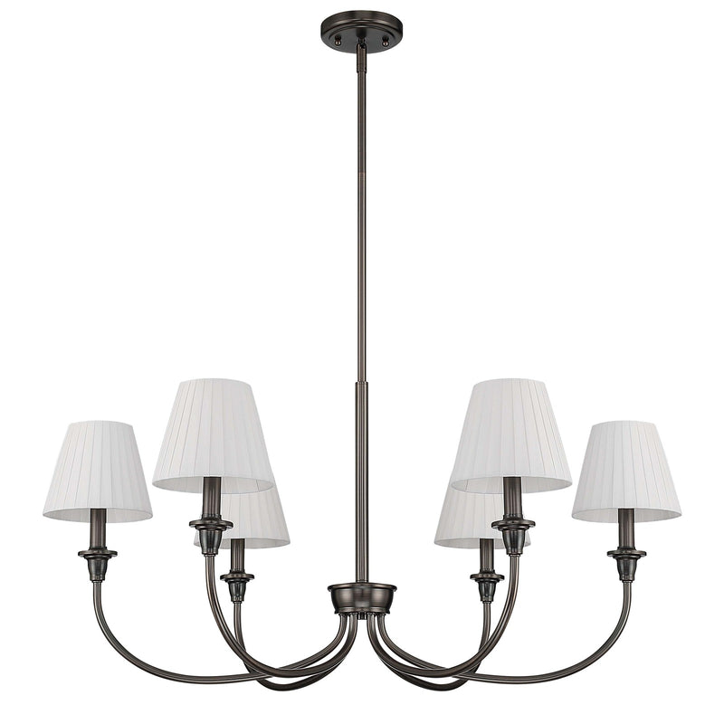 Golden Lighting Cambria 33in 6-Light Chandelier | Transitional Oil Rubbed Bronze and Empire Pleated White Fabric | Dining Room | Model 1622-6 ORB-EPW