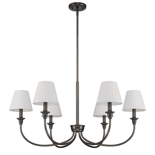 Golden Lighting Cambria 33in 6-Light Chandelier | Transitional Oil Rubbed Bronze and Empire Pleated White Fabric | Dining Room | Model 1622-6 ORB-EPW