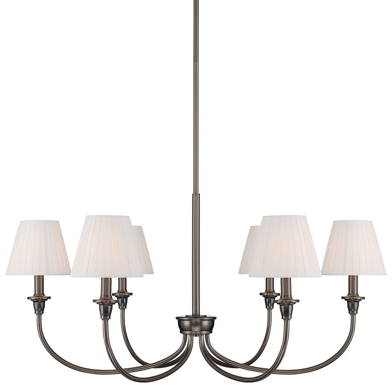 Golden Lighting Cambria 33in 6-Light Chandelier | Transitional Oil Rubbed Bronze and Empire Pleated White Fabric | Dining Room | Model 1622-6 ORB-EPW