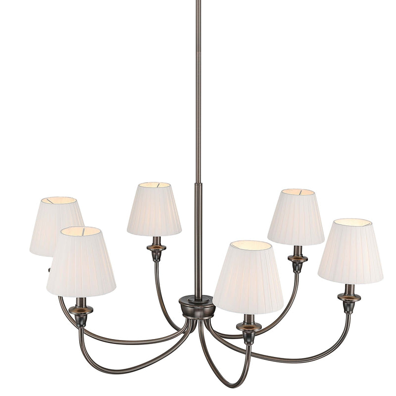 Golden Lighting Cambria 33in 6-Light Chandelier | Transitional Oil Rubbed Bronze and Empire Pleated White Fabric | Dining Room | Model 1622-6 ORB-EPW