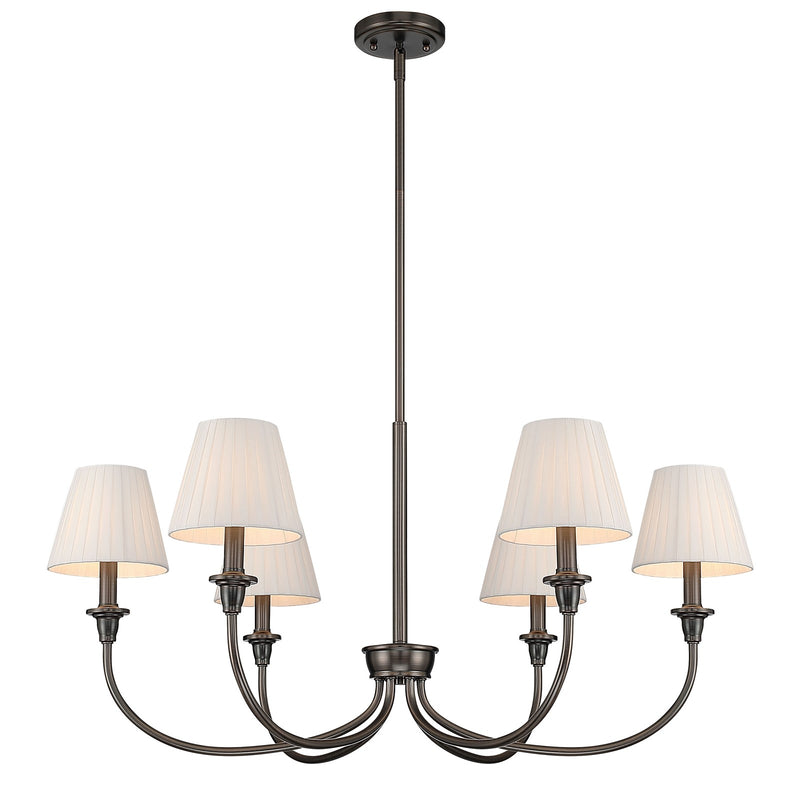 Golden Lighting Cambria 33in 6-Light Chandelier | Transitional Oil Rubbed Bronze and Empire Pleated White Fabric | Dining Room | Model 1622-6 ORB-EPW