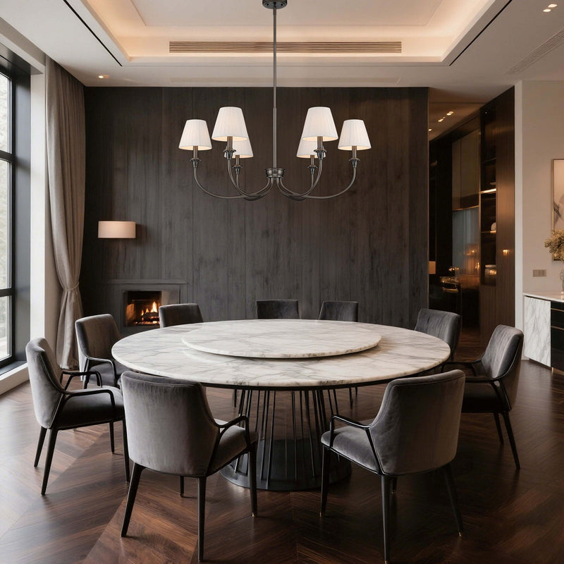 Golden Lighting Cambria 33in 6-Light Chandelier | Transitional Oil Rubbed Bronze and Empire Pleated White Fabric | Dining Room | Model 1622-6 ORB-EPW
