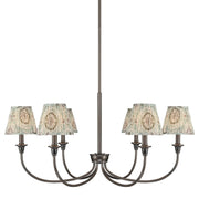 Golden Lighting Cambria 33in 6-Light Chandelier | Transitional Oil Rubbed Bronze and Hand Gathered Aqua Verde Fabric | Dining | Model 1622-6 ORB-HGA