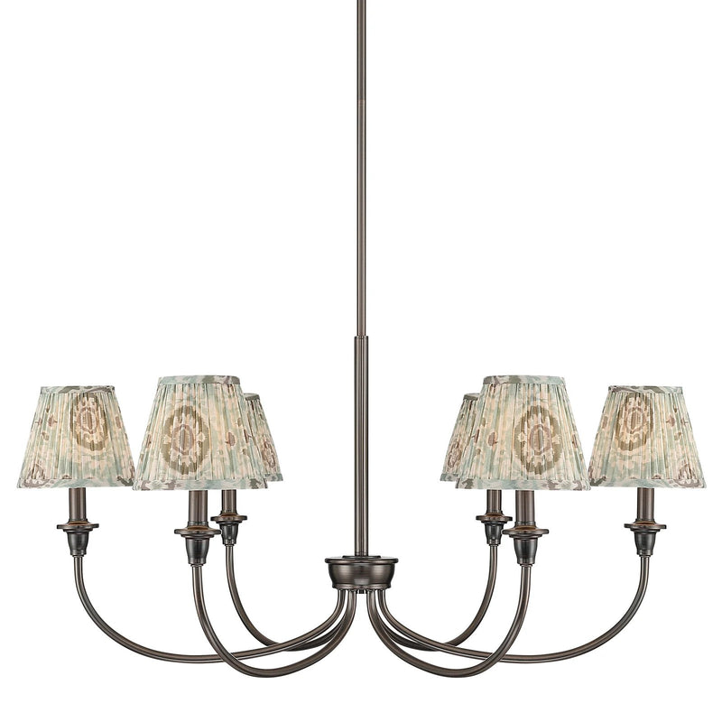 Golden Lighting Cambria 33in 6-Light Chandelier | Transitional Oil Rubbed Bronze and Hand Gathered Aqua Verde Fabric | Dining | Model 1622-6 ORB-HGA