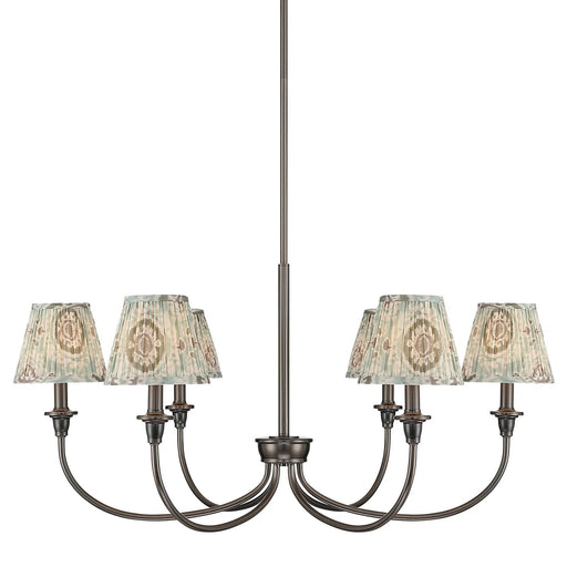 Golden Lighting Cambria 33in 6-Light Chandelier | Transitional Oil Rubbed Bronze and Hand Gathered Aqua Verde Fabric | Dining | Model 1622-6 ORB-HGA