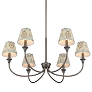 Golden Lighting Cambria 33in 6-Light Chandelier | Transitional Oil Rubbed Bronze and Hand Gathered Aqua Verde Fabric | Dining | Model 1622-6 ORB-HGA