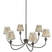 Golden Lighting Cambria 33in 6-Light Chandelier | Transitional Oil Rubbed Bronze and Hand Gathered Aqua Verde Fabric | Dining | Model 1622-6 ORB-HGA