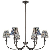 Golden Lighting Cambria 33in 6-Light Chandelier | Transitional Oil Rubbed Bronze and Blue Poppy Fabric | Dining Room & Foyer | Model 1622-6 ORB-HGB