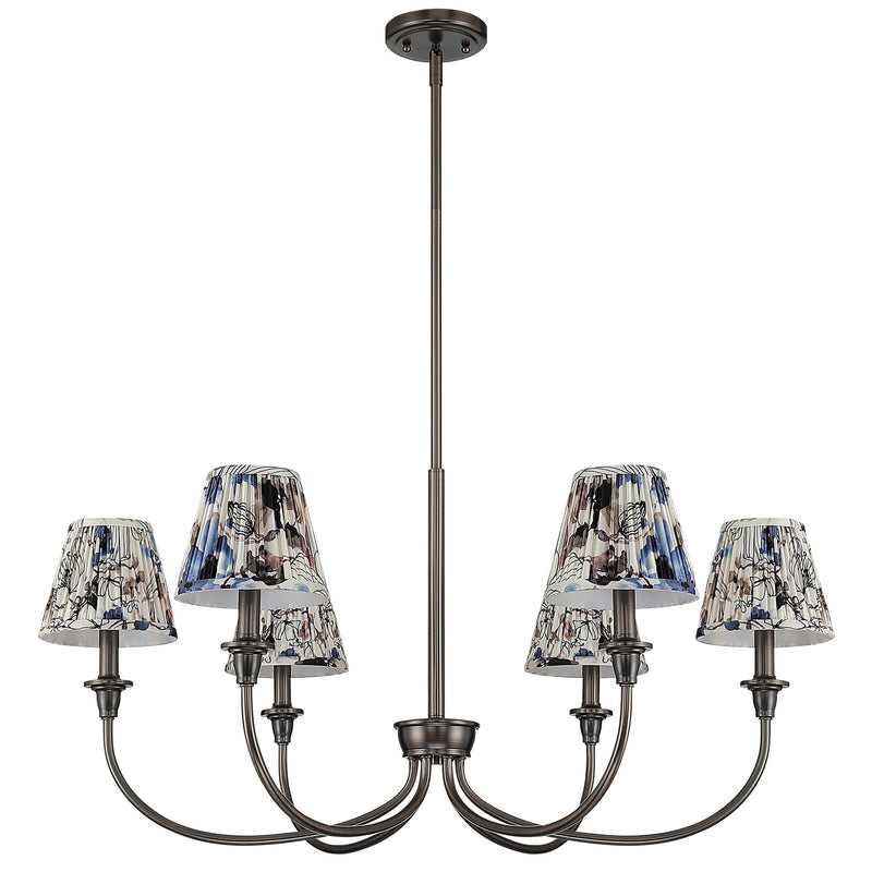 Golden Lighting Cambria 33in 6-Light Chandelier | Transitional Oil Rubbed Bronze and Blue Poppy Fabric | Dining Room & Foyer | Model 1622-6 ORB-HGB