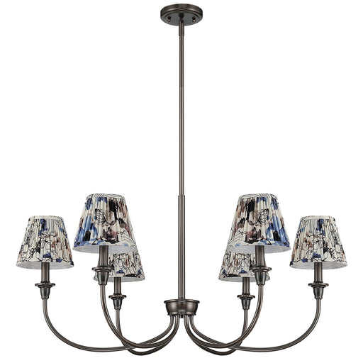 Golden Lighting Cambria 33in 6-Light Chandelier | Transitional Oil Rubbed Bronze and Blue Poppy Fabric | Dining Room & Foyer | Model 1622-6 ORB-HGB