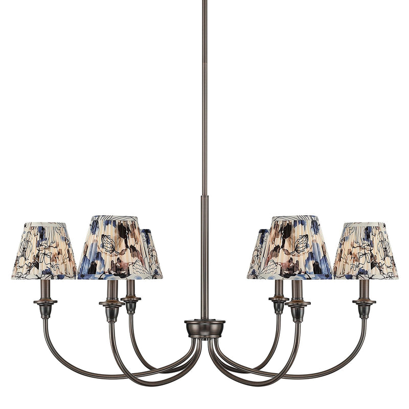Golden Lighting Cambria 33in 6-Light Chandelier | Transitional Oil Rubbed Bronze and Blue Poppy Fabric | Dining Room & Foyer | Model 1622-6 ORB-HGB