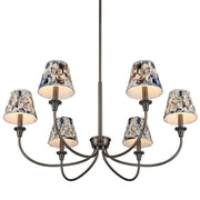Golden Lighting Cambria 33in 6-Light Chandelier | Transitional Oil Rubbed Bronze and Blue Poppy Fabric | Dining Room & Foyer | Model 1622-6 ORB-HGB