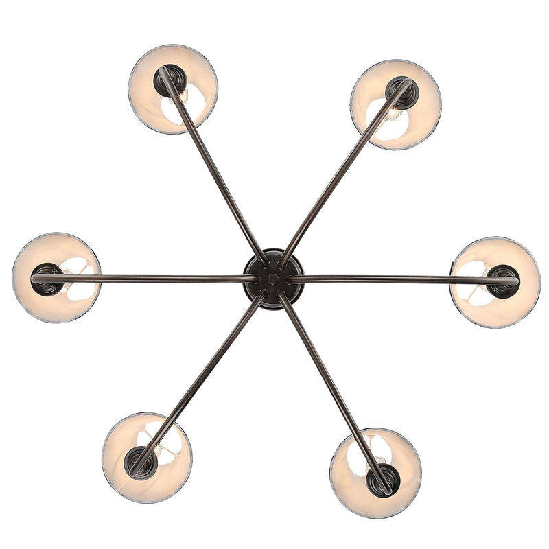 Golden Lighting Cambria 33in 6-Light Chandelier | Transitional Oil Rubbed Bronze and Blue Poppy Fabric | Dining Room & Foyer | Model 1622-6 ORB-HGB
