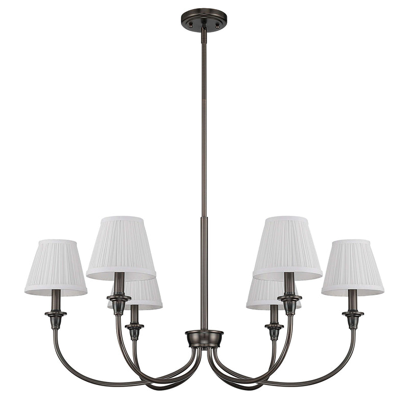 Golden Lighting Cambria 33in 6-Light Chandelier | Transitional Oil Rubbed Bronze and White Fabric | Dining Room & Foyer | Model 1622-6 ORB-HGW