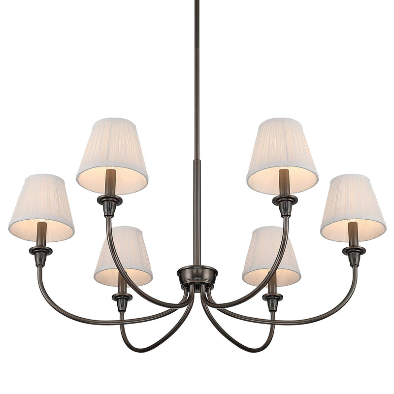 Golden Lighting Cambria 33in 6-Light Chandelier | Transitional Oil Rubbed Bronze and White Fabric | Dining Room & Foyer | Model 1622-6 ORB-HGW